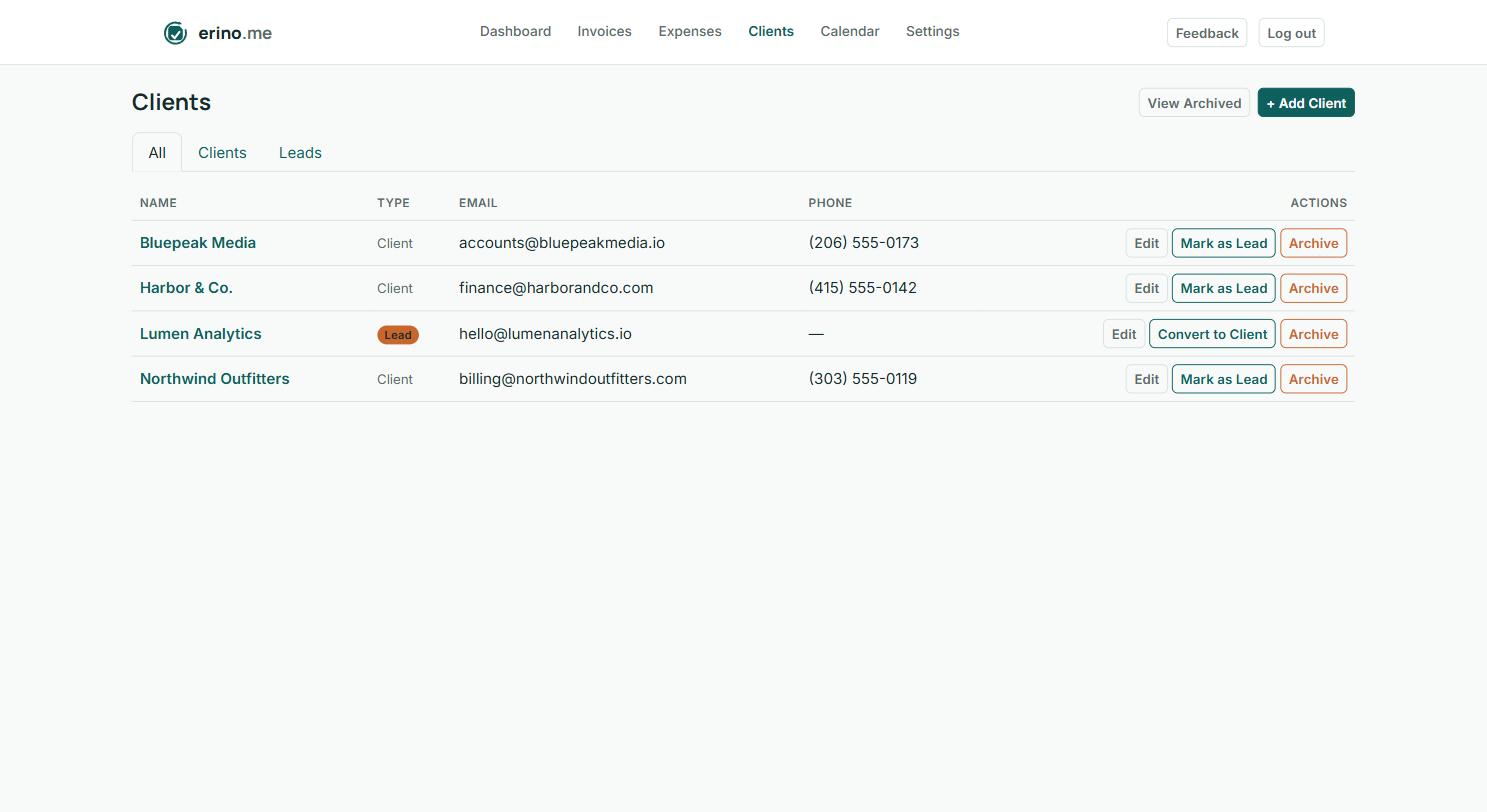 Erino.me client list